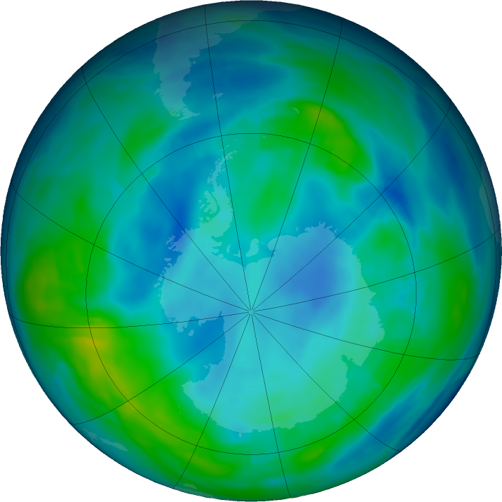 Antarctic ozone map for 24 May 2019